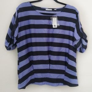 New York & Company Blue Striped Blouse Size M